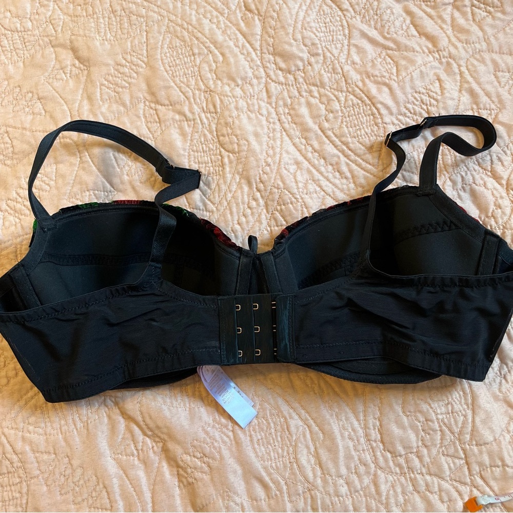 Savage X Fenty Black Bra with Red & Green Floral Velvet - Picture 3 of 5
